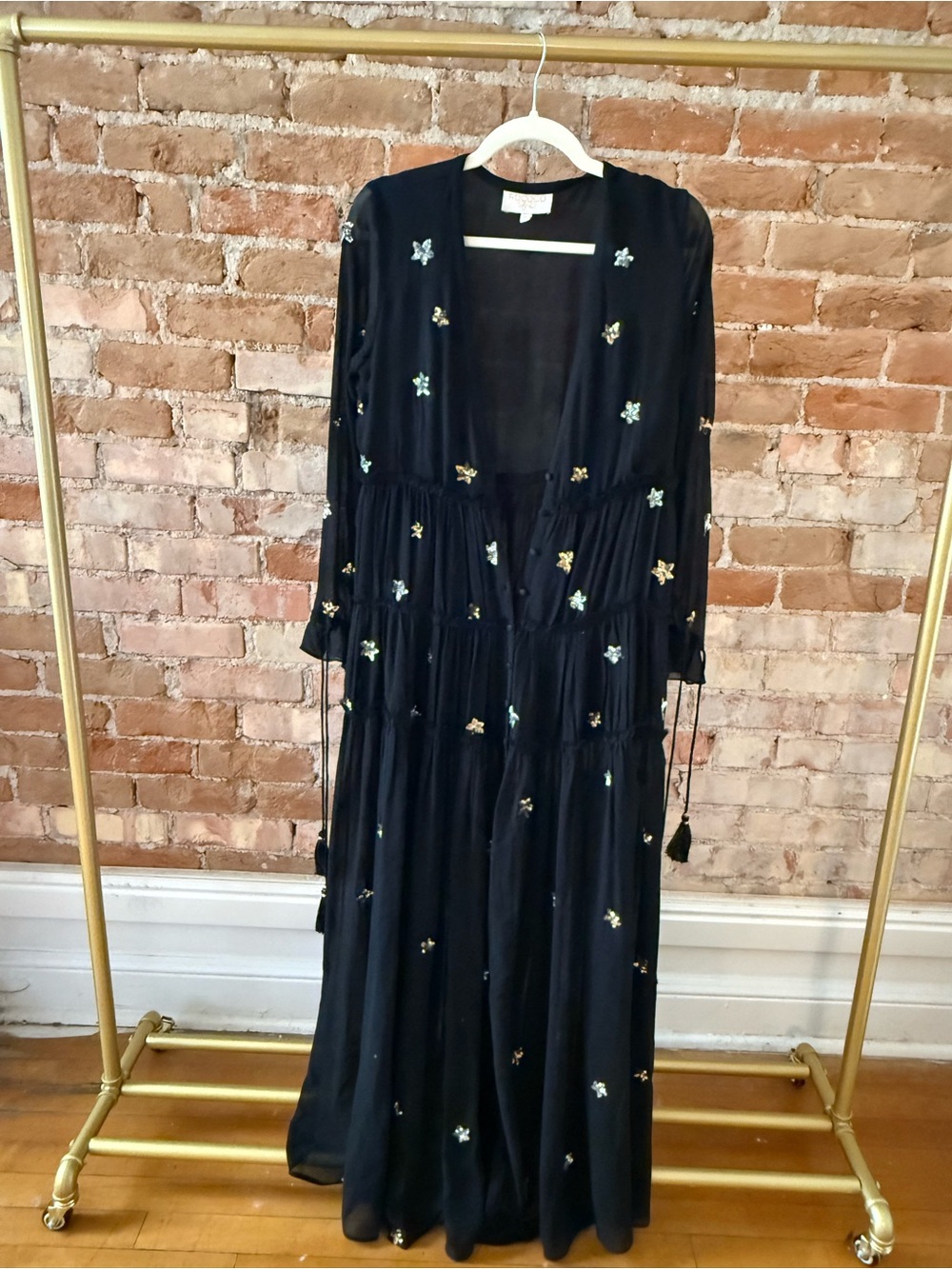 Rococo Sand Black Maxi Dress with Metallic Embroidered Motifs